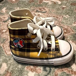 Yellow Plaid High-Top Kids Sneakers